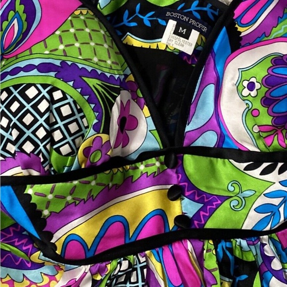 BOSTON PROPER VINTAGE Y2K NEON SILK FLORAL HALTER DRESS. MADE IN THE U.S… - Picture 7 of 12